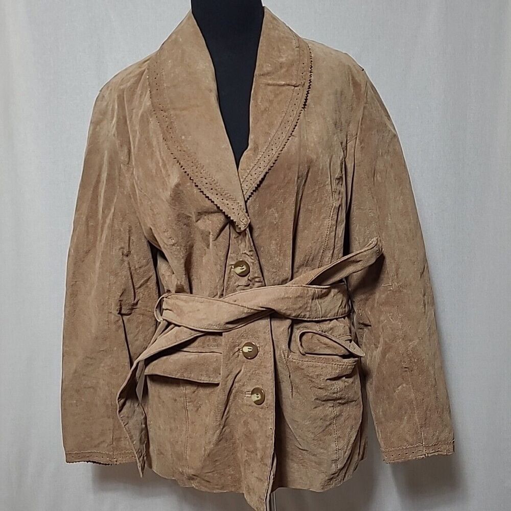 Wilsons Leather Jacket Womens Size XL Tooled Trim Belted Pockets Needs Cleaned